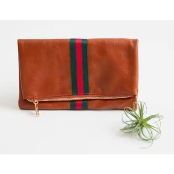 Preppy Stripe Foldover Clutch - Green & Red Stripe - Picture 2 of 7
